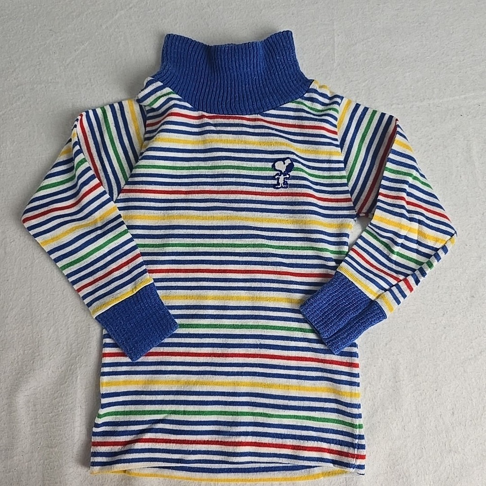 Vintage‎ Snoopy Baby Striped Shirt Size 12 Months Blue Long Sleeve Turtle Neck